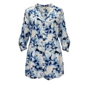 Urbanology Tie Dye Button Down 3/4 Sleeve V Neck Tunic Blouse Size Small